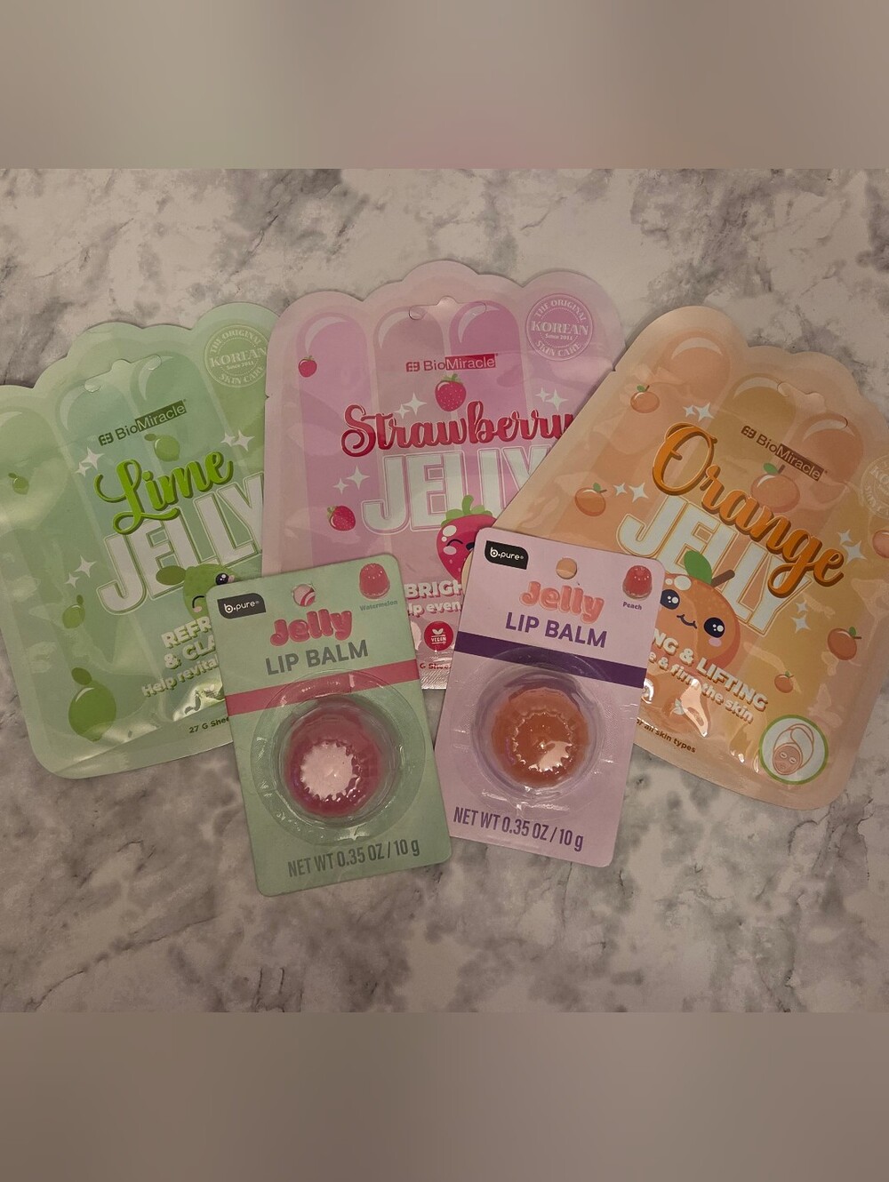 Jelly Face Masks & Lip Balm Set Of 5 – Strawberry, Lime, Orange